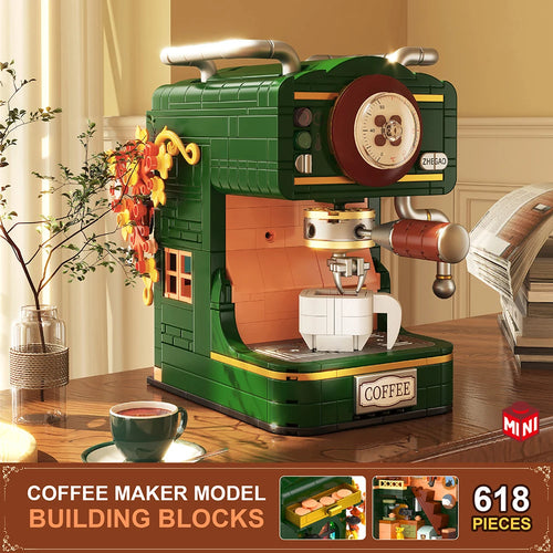 618PCS Vintage Coffee Machine Building Block Classic Imitation Hand Coffee Macker Desktop Decoration Bricks for Kid Toys Adults